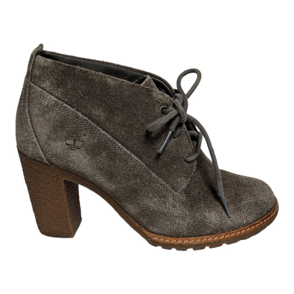Timberland Glancy Chukka Ankle Bootie Tan Suede Lace Front Heels Size 8.5